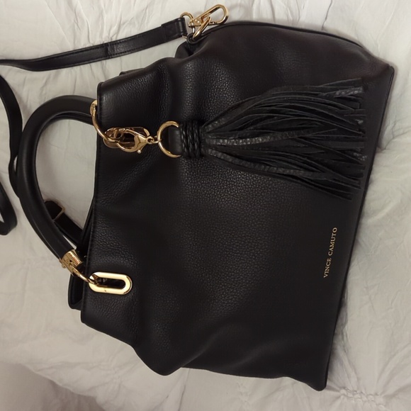 Vince Camuto Handbags - VINCE CAMUTO BLACK PEBBLE LEATHER 2 HANDLE CROSSBODY HOBO BAG